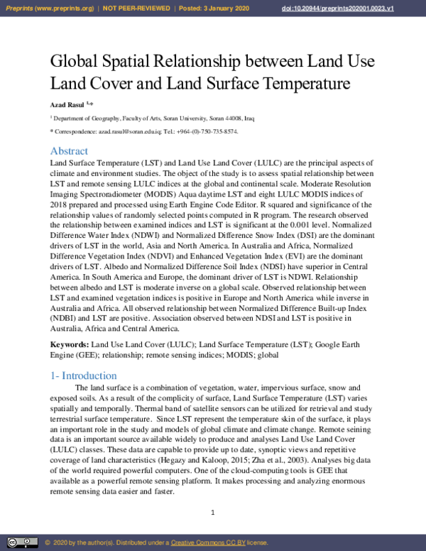 (PDF) Global Spatial Relationship between Land Use Land Cover and Land