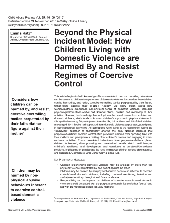 (PDF) Katz, E. (2016) ‘Beyond the Physical Incident Model How Children