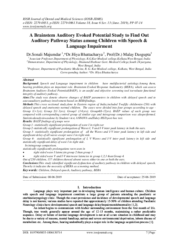 (PDF) A Brainstem Auditory Evoked Potential Study to Find Out Auditory ...