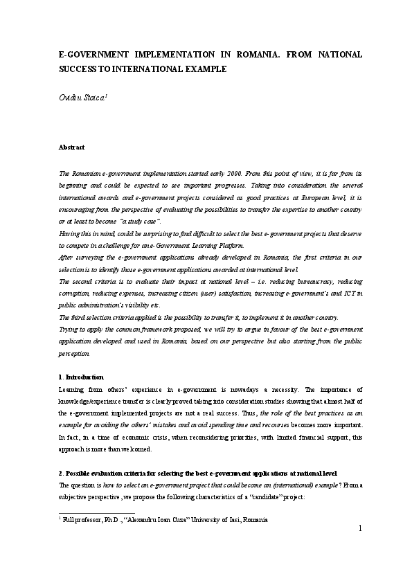 (DOC) E-government implementation in Romania. From national success to ...