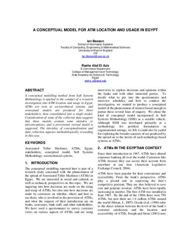 (PDF) A CONCEPTUAL MODEL FOR ATM LOCATION AND USAGE IN EGYPT