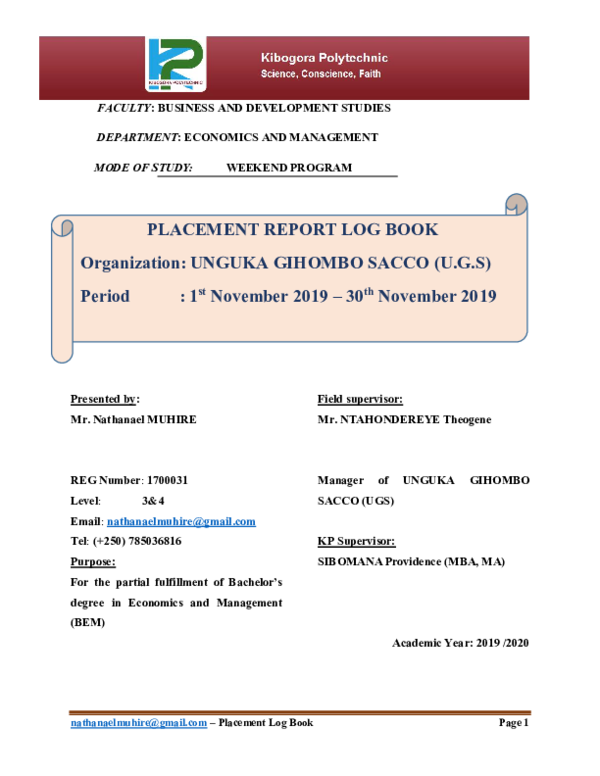 (PDF) Academic Placement Report LOG BOOK (Level 3) - Kibogora ...