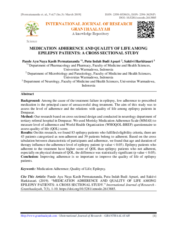 (PDF) MEDICATION ADHERENCE AND QUALITY OF LIFE AMONG EPILEPSY PATIENTS ...