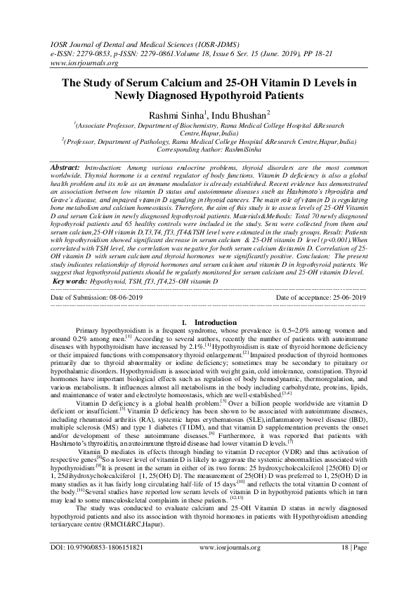(PDF) The Study of Serum Calcium and 25-OH Vitamin D Levels in Newly ...
