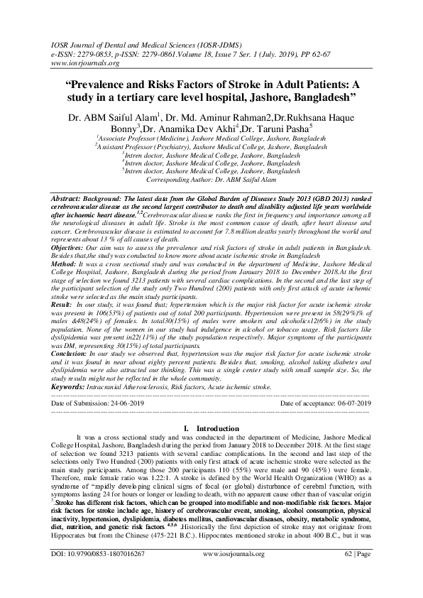 (PDF) "Prevalence and Risks Factors of Stroke in Adult Patients: A ...