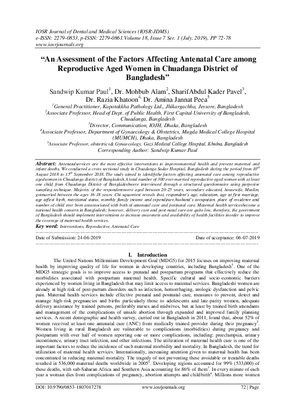 (PDF) "An Assessment of the Factors Affecting Antenatal Care among ...