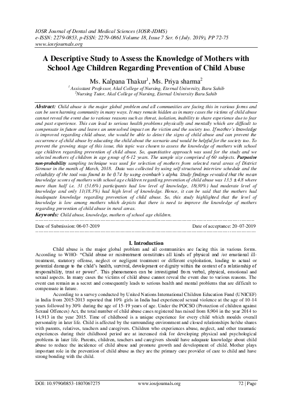 (PDF) A Descriptive Study to Assess the Knowledge of Mothers with ...