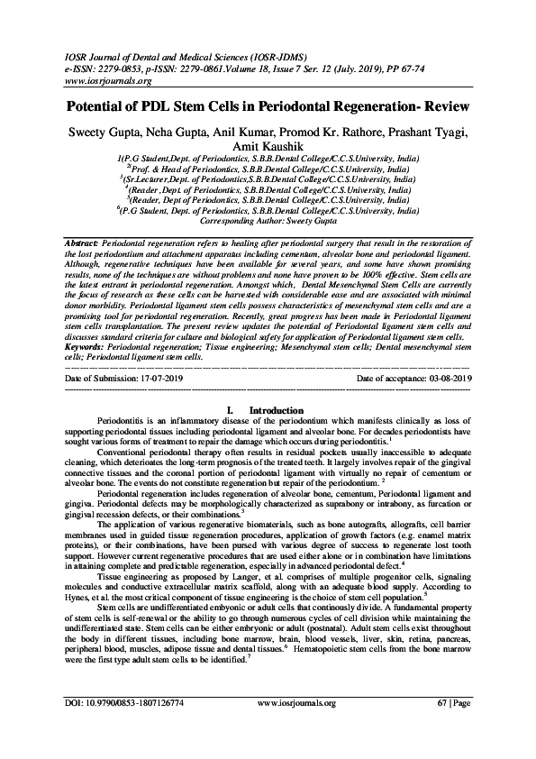 (PDF) Potential of PDL Stem Cells in Periodontal Regeneration-Review ...