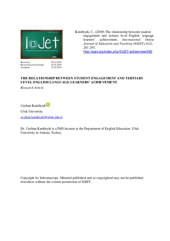 (PDF) THE RELATIONSHIP BETWEEN STUDENT ENGAGEMENT AND TERTIARY LEVEL ...