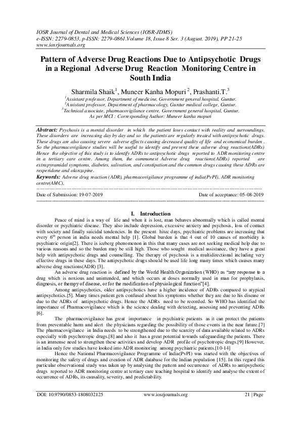 (PDF) Pattern of Adverse Drug Reactions Due to Antipsychotic Drugs in a ...