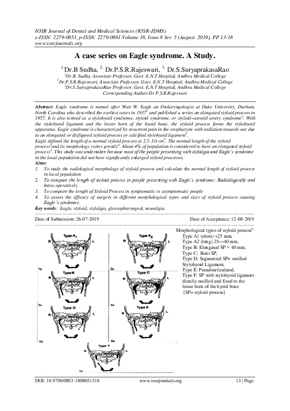(PDF) A case series on Eagle syndrome. A Study.