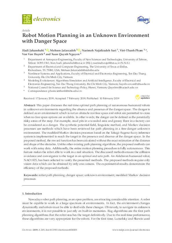 (PDF) Robot Motion Planning in an Unknown Environment with Danger Space