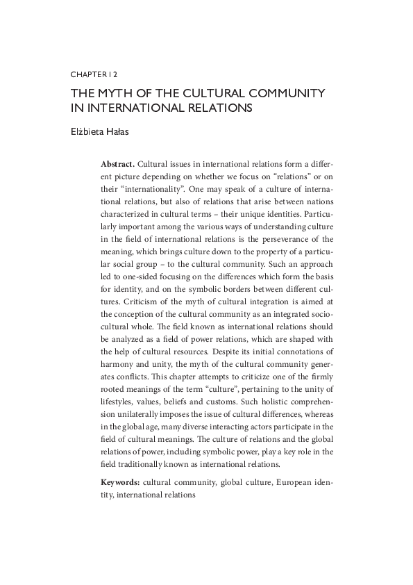 (PDF) The Myth of the Cultural Community in International Relations