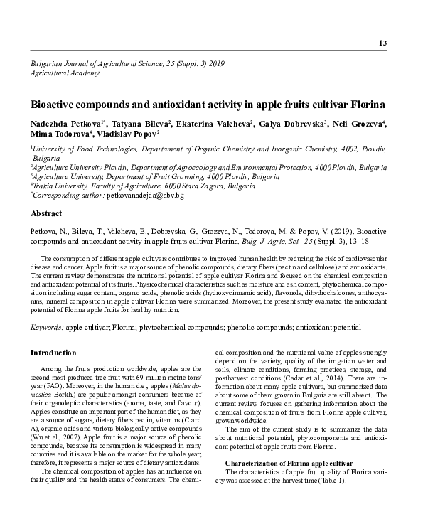 (PDF) Bioactive compounds and antioxidant activity in apple fruits ...
