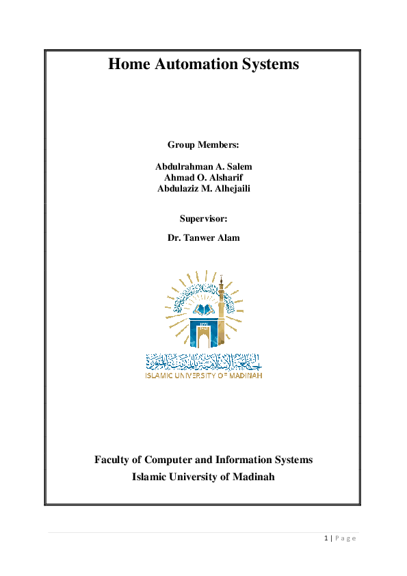 (PDF) Home Automation Systems Prof. Tanweer Alam and Ahmad O