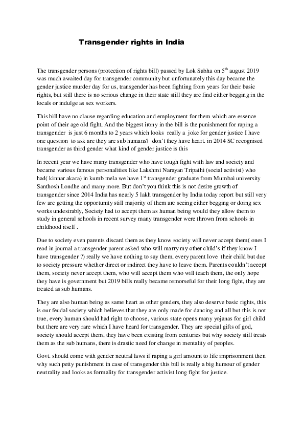 (DOC) Transgender right in india(essay)