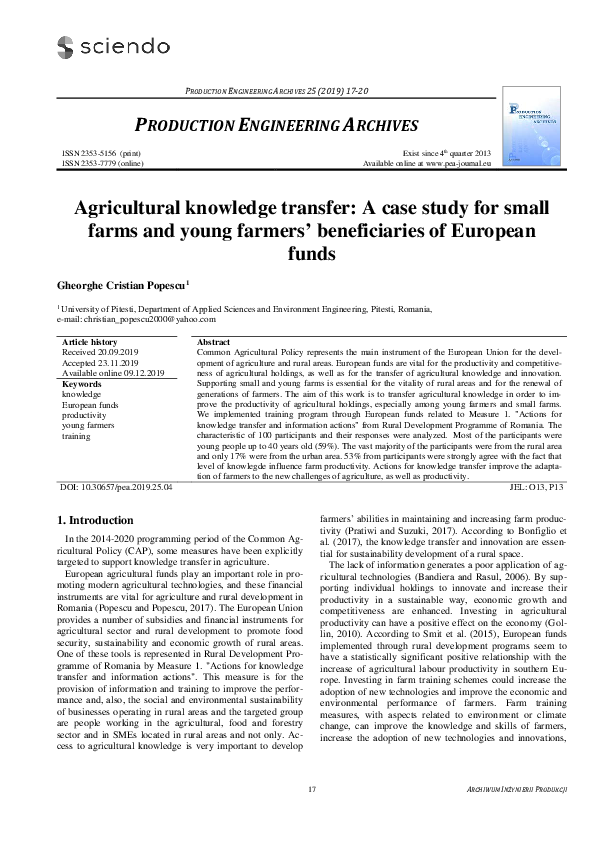 (PDF) Agricultural knowledge transfer: A case study for small farms and ...