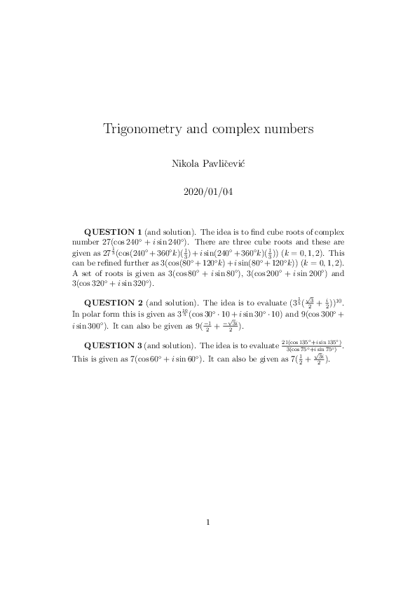 (PDF) trigonometry and complex numbers