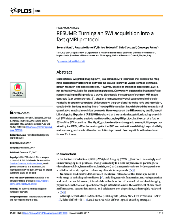(PDF) RESUME: Turning an SWI acquisition into a fast qMRI protocol