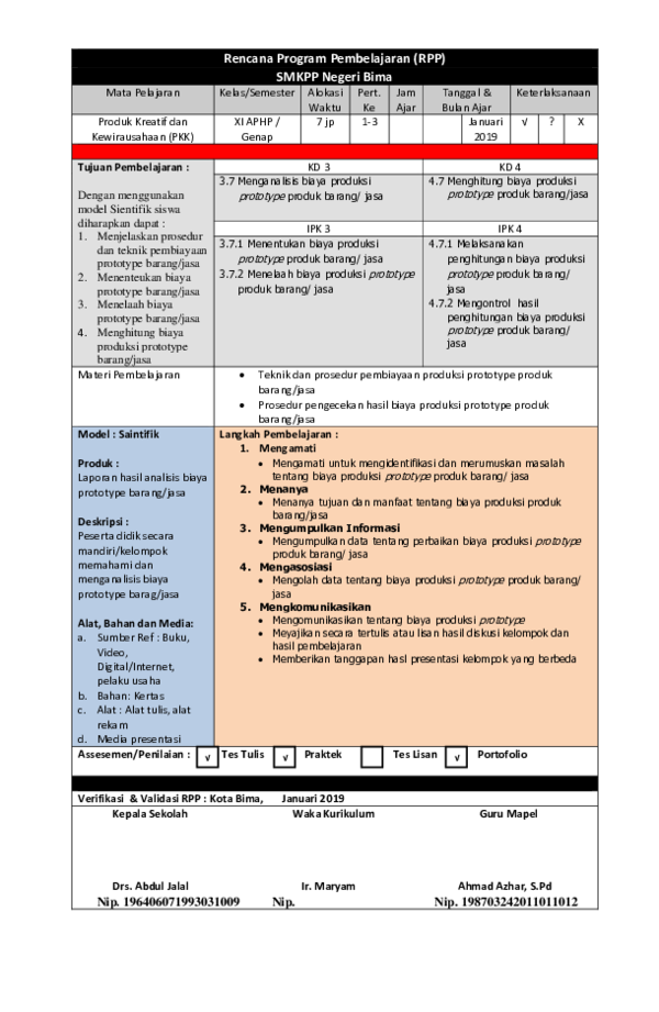 Doc Rencana Program Pembelajaran Rpp Smkpp Negeri Bima Ahmad Azhar Academia Edu