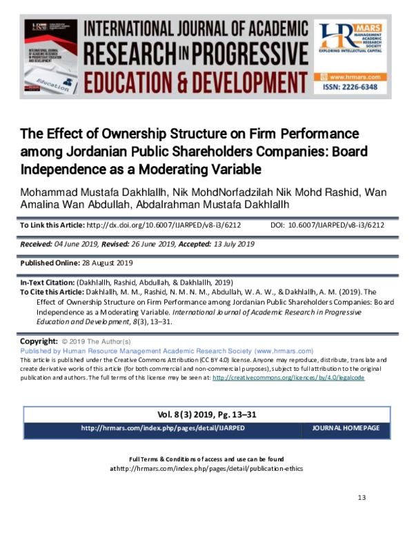 (PDF) The Effect of Ownership Structure on Firm Performance among ...