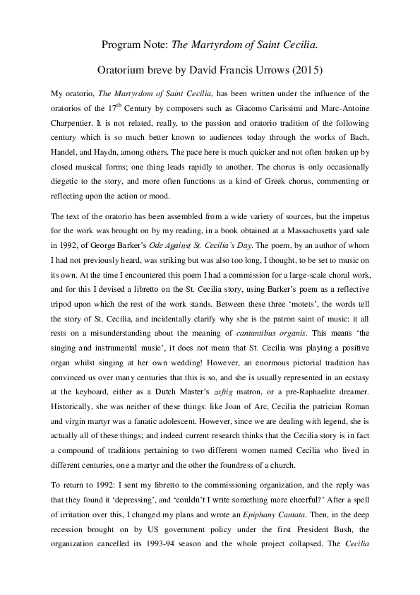 (PDF) The Martyrdom of Saint Cecilia: the composer's original program note.