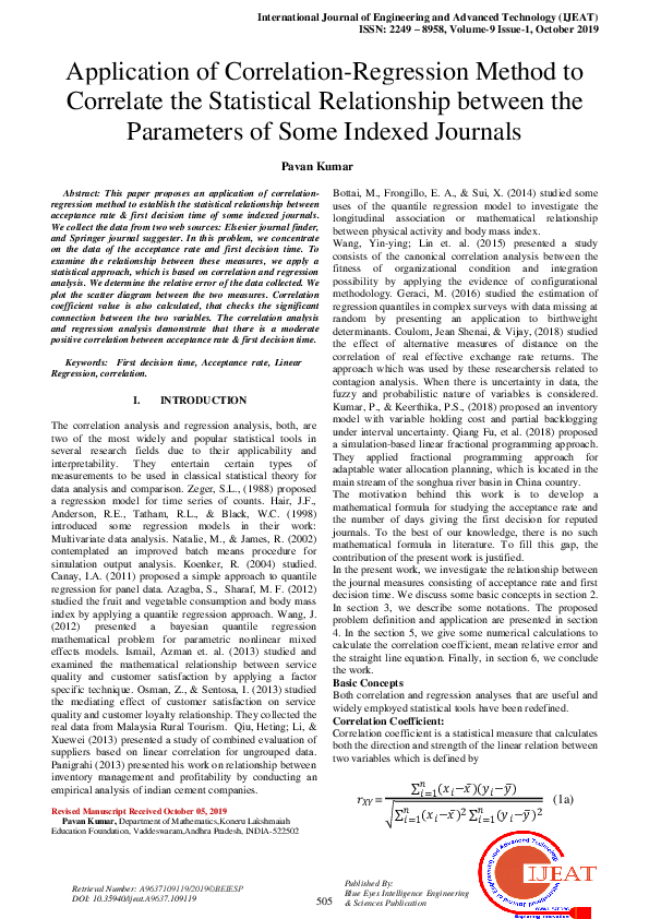 (PDF) Application of Correlation-Regression Method to Correlate the ...
