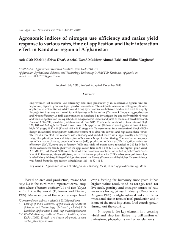 (PDF) Agronomic indices of nitrogen use efficiency and maize yield ...