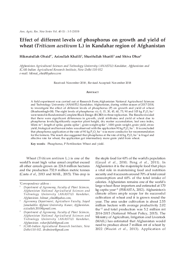 (PDF) Effect of different levels of phosphorus on growth and yield of ...