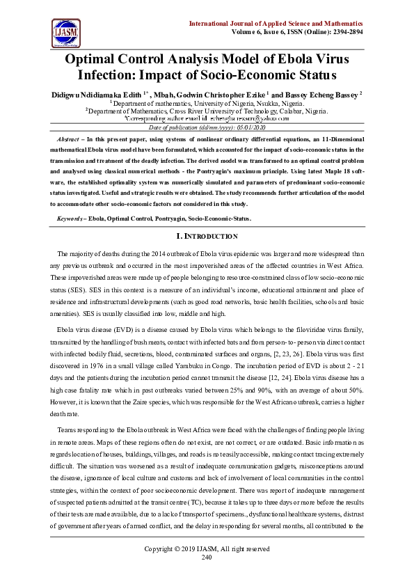 (PDF) Optimal Control Analysis Model of Ebola Virus Infection: Impact ...