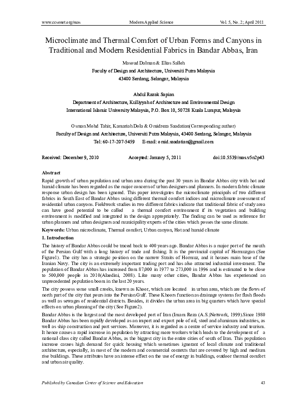 (PDF) Microclimate and Thermal Comfort of Urban Forms and Canyons in ...