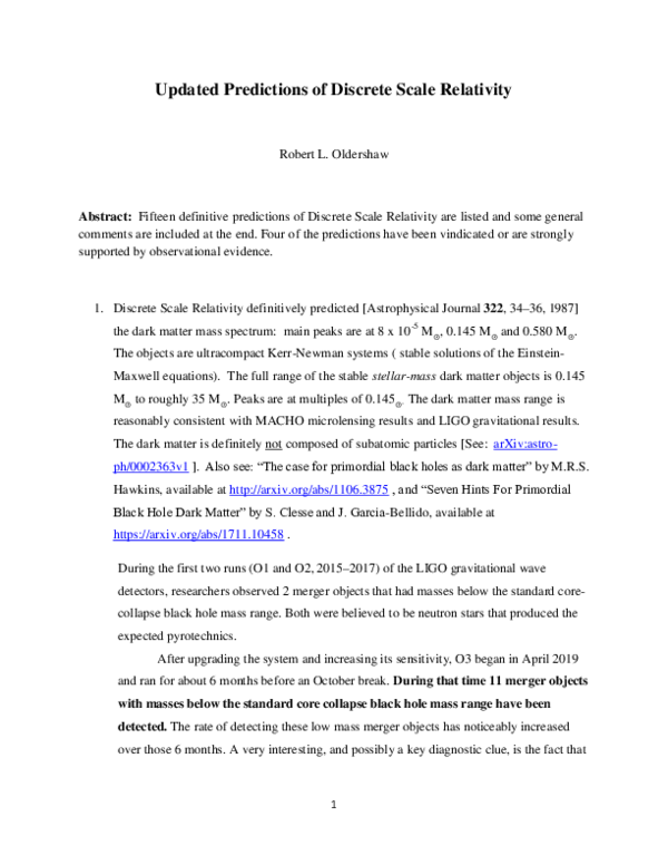 (PDF) Updated Predictions of Discrete Scale Relativity
