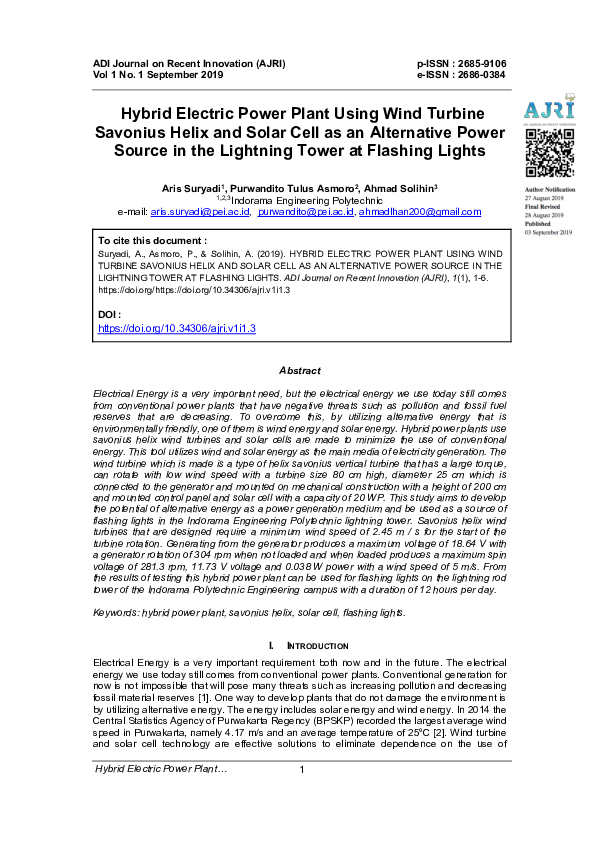 (PDF) HYBRID ELECTRIC POWER PLANT USING WIND TURBINE SAVONIUS HELIX AND