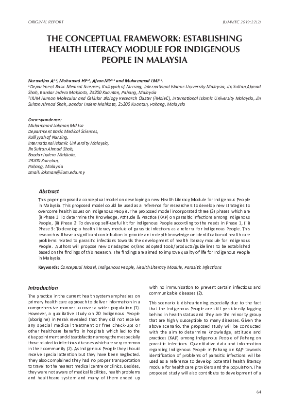 (PDF) THE CONCEPTUAL FRAMEWORK: ESTABLISHING HEALTH LITERACY MODULE FOR ...