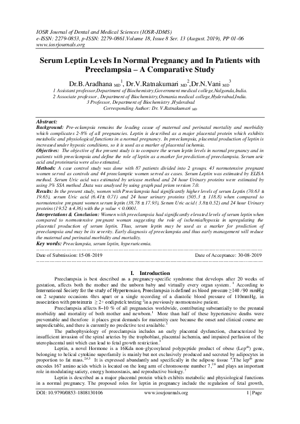 (PDF) Serum Leptin Levels In Normal Pregnancy and In Patients with ...