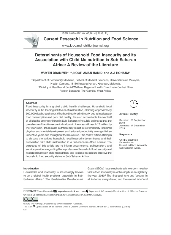 (PDF) Determinants of Household Food Insecurity and Its Association ...
