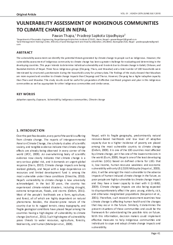 (PDF) Vulnerability Assessment of Indigenous Communities To Climate ...