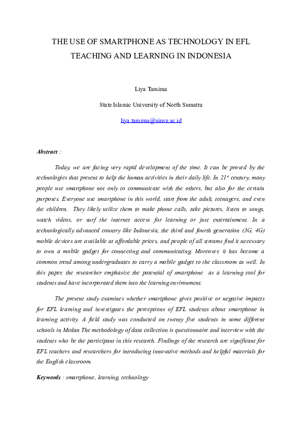 (DOC) The use of smartphone as technology in EFL Teaching and learning ...