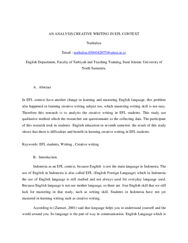 (DOC) AN ANALYSIS CREATIVE WRITING IN EFL CONTEXT