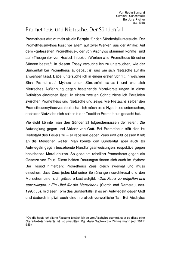 (PDF) Prometheus und Nietzsche: Der Sündenfall