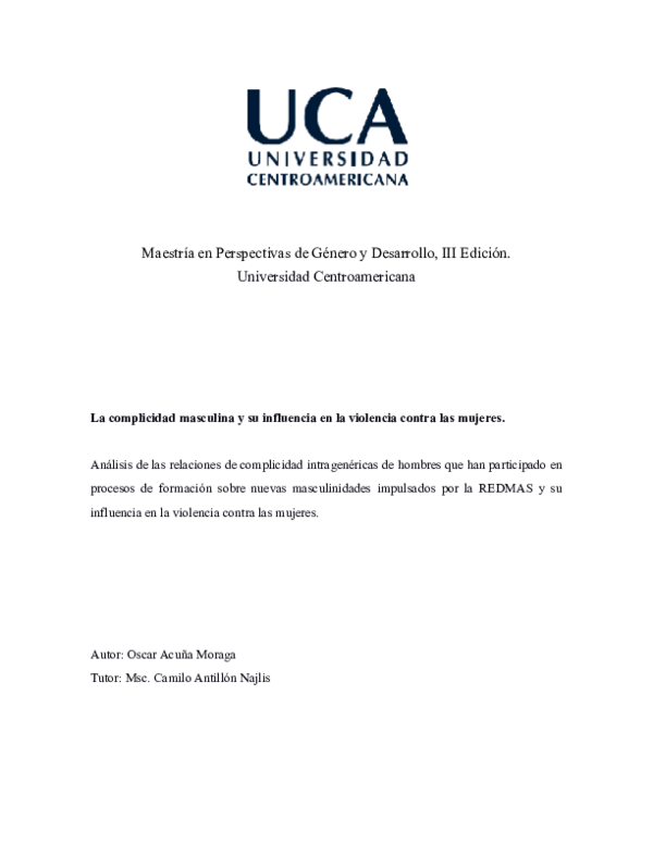 PDF) La complicidad masculina y su influencia en la violencia contra las  mujeres. | Oscar Acuña - Academia.edu
