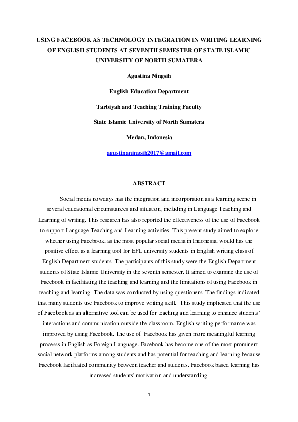 (PDF) USING FACEBOOK AS TECHNOLOGY INTEGRATION IN WRITING LEARNING OF ...