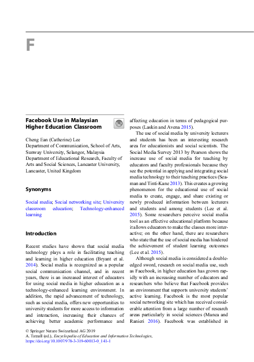 (PDF) Facebook Use in Malaysian Higher Education Classroom
