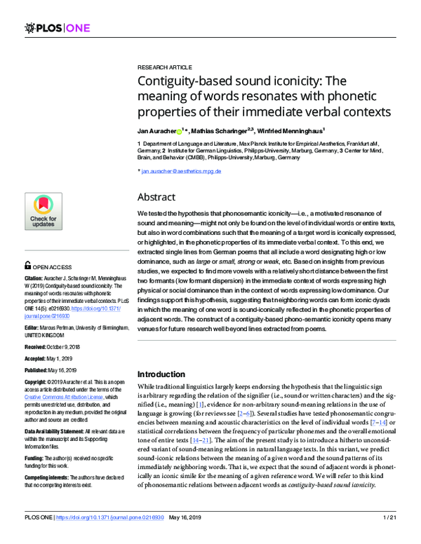 (PDF) Contiguity-based sound iconicity: The meaning of words resonates ...