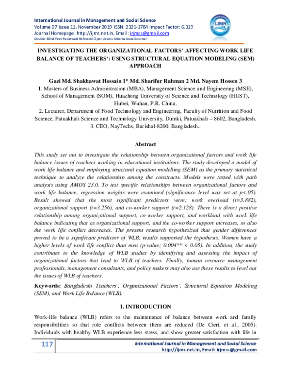 (PDF) INVESTIGATING THE ORGANIZATIONAL FACTORS' AFFECTING WORK LIFE ...