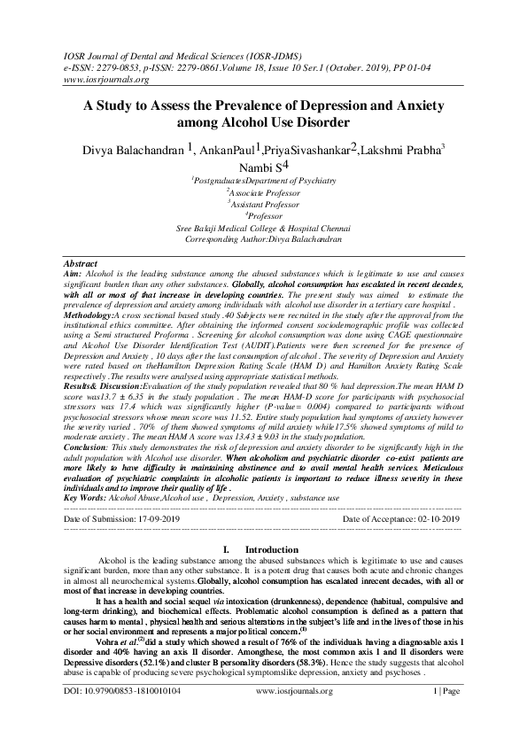 (PDF) A Study to Assess the Prevalence of Depression and Anxiety among ...