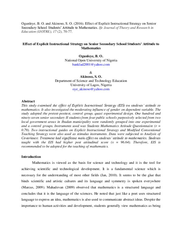 (PDF) Effect of Explicit Instructional Strategy on Senior Secondary ...