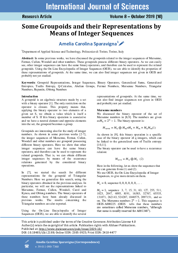 (PDF) Some Groupoids and their Representations by Means of Integer ...