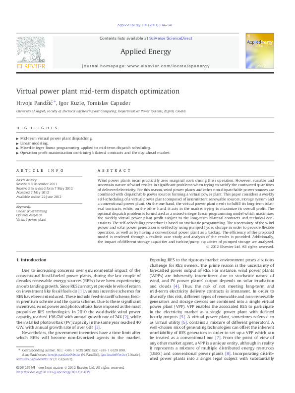 (PDF) Virtual power plant mid-term dispatch optimization