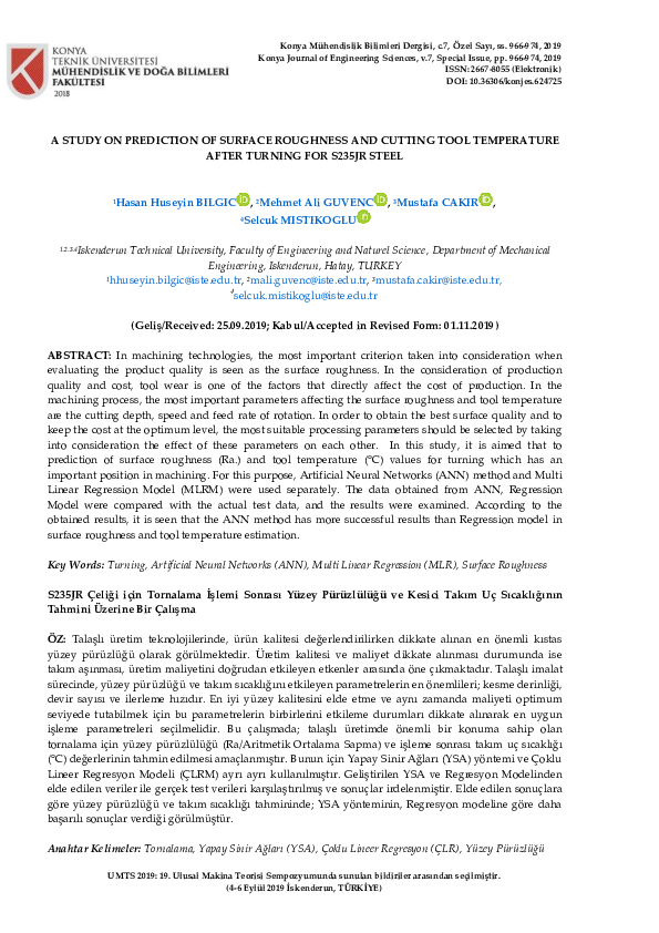 (PDF) A Study on Prediction of Surface Roughness and Cutting Tool ...